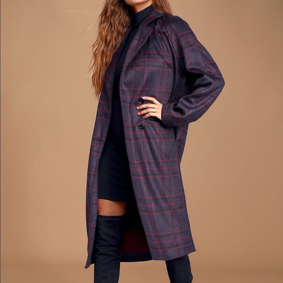 purple plaid coat